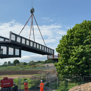 Video: Levenmouth active travel bridge craned into position